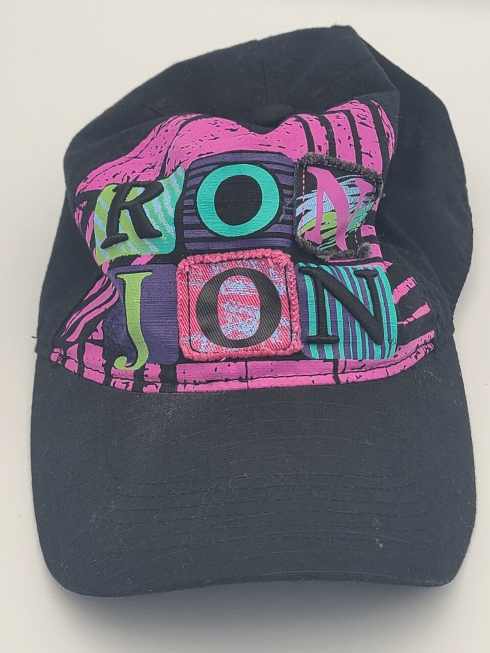 VTG 90s Ron Jon Surf Shop Patchwork Strapback Hat Cap Neon Colorblock Retro Rare